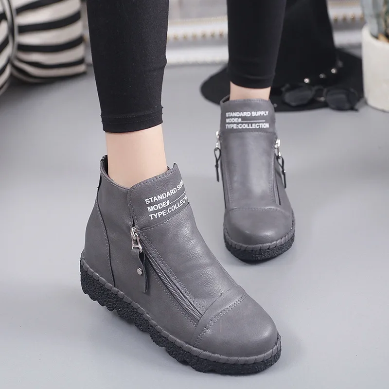 

2018 autumn platform wedge heel boots Women Shoes with increased platform sole female fashion casual zip boots785