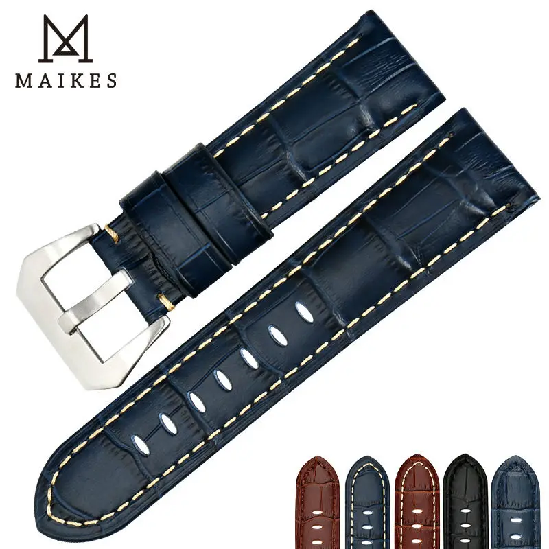 Ремешок MAIKES из натуральной кожи для наручных часов синий браслет с пряжкой