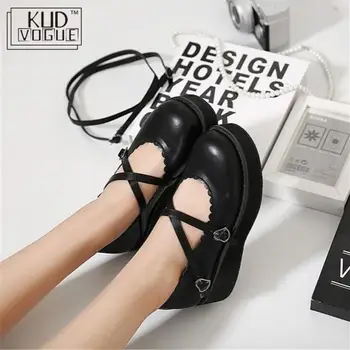

Japan Harajuku Women Lolita Shoes Korean Kawaii Heavy-bottomed Bow Ladies Shoes Cute Princess Best Friends Cosplay Shoes Woman