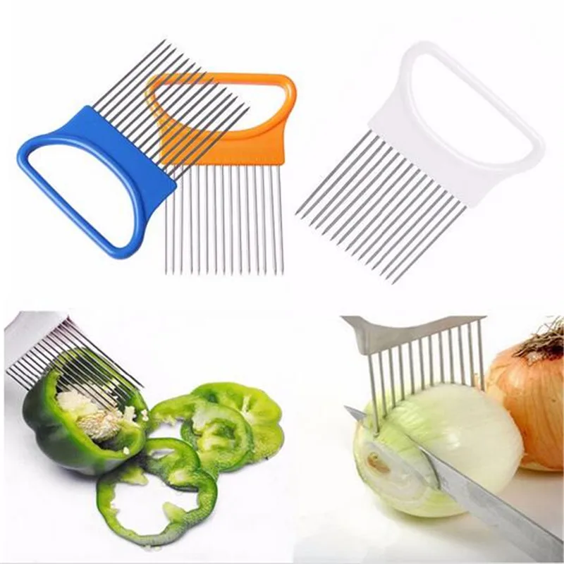 Kitchen Gadgets Handy Stainless Steel Onion Holder Tomato Slicer