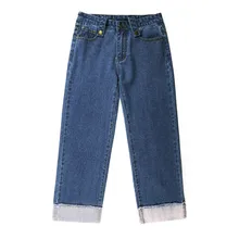 WKOUD Весна Новые прямые джинсы брюки женские до щиколотки джинсовые манжеты Брюки повседневные студенты свободные универсальные брюки P8792