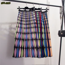 Повседневная цветной Плетеный длинная юбка женская летняя плиссированная эластичная миди Высокая талия красная обтягивающая юбка макси женская уличная