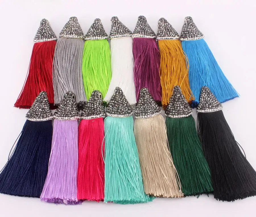 10pcs Fashion Mix color Silk Tassels,Handmade Tassel Pendant,Pave
