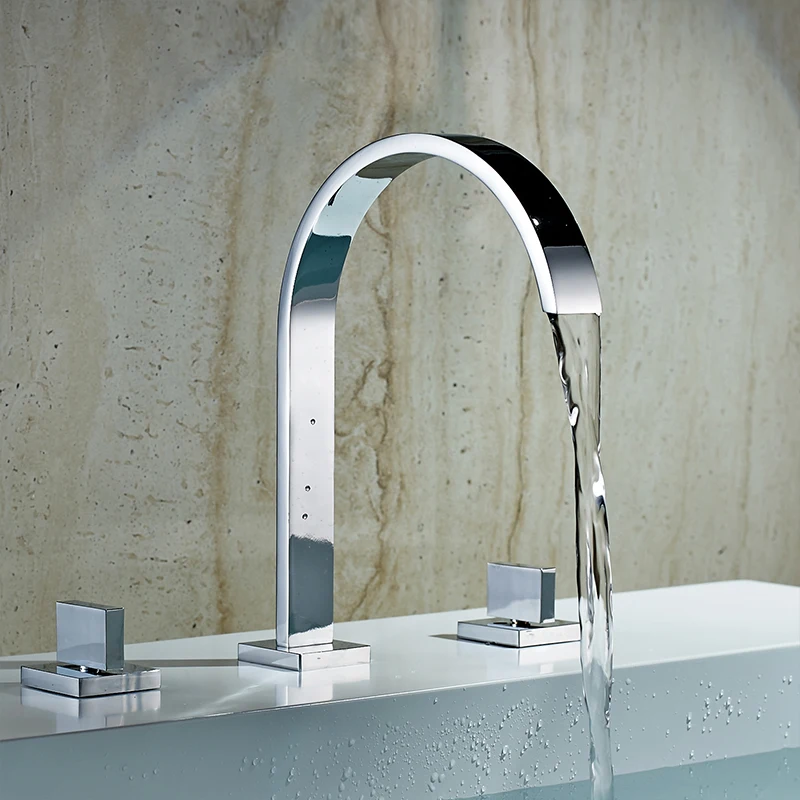 

Bathroom sink Faucet Chrome Torneira Banheiro Two Handles Deck Mounted Widespread Faucet Basin sink Mixer Tap 3 Hole Double