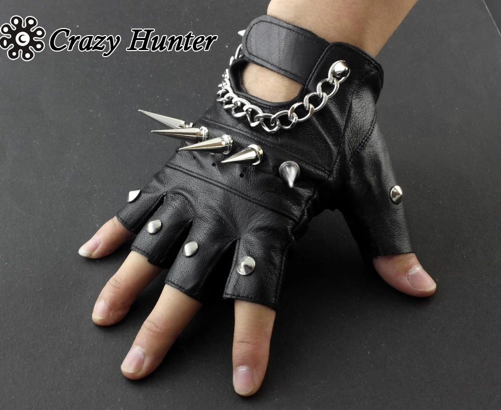 Мужские кожаные перчатки без пальцев с заклепками в стиле панк-рокер для вождения мотоцикла байкера