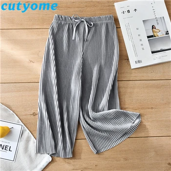 Summer Girl Wide Leg Pant Toddler Kids Casual Loose Trouser Child Pleated Chiffon Pants Teenage Girls Clothing Leggings 12 13 14 - Color: Gray