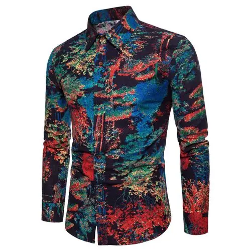 Весенняя рубашка с длинными рукавами в стиле ретро с цветочным принтом для мужчин блузка 5XL Тонкий Топы корректирующие корейский стильвечерние - Цвет: CS20