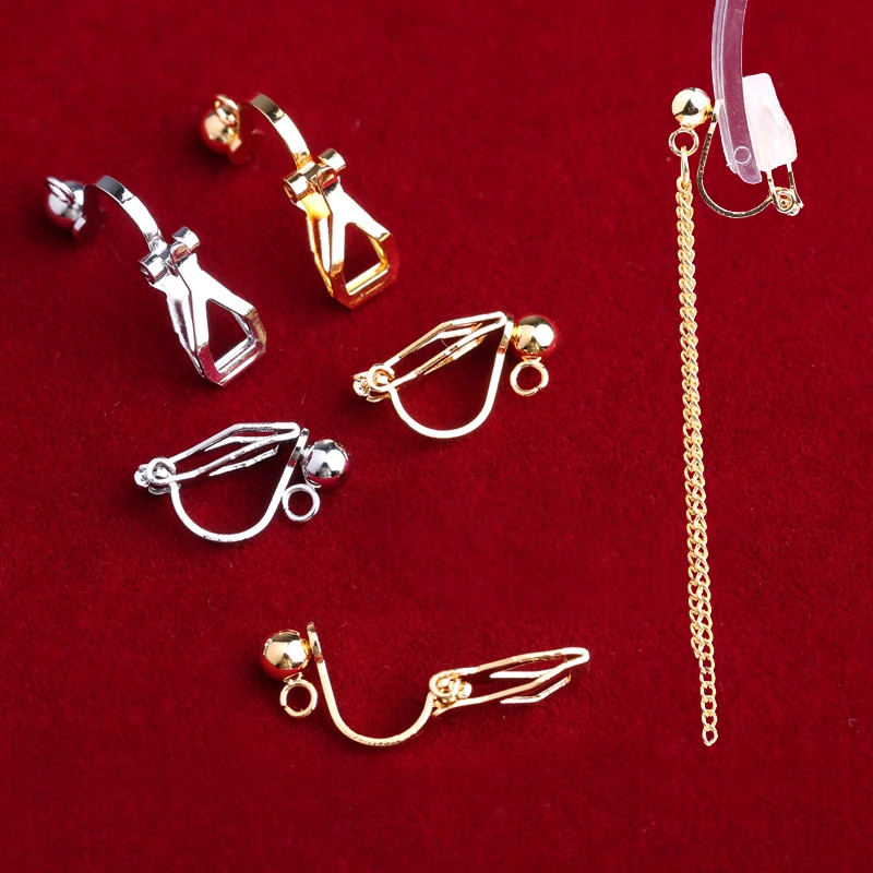 

Triangle ear clip Welding beads Vertical hanging hole Prevent allergy Painless Clip type Pierced female DIY earring accessories