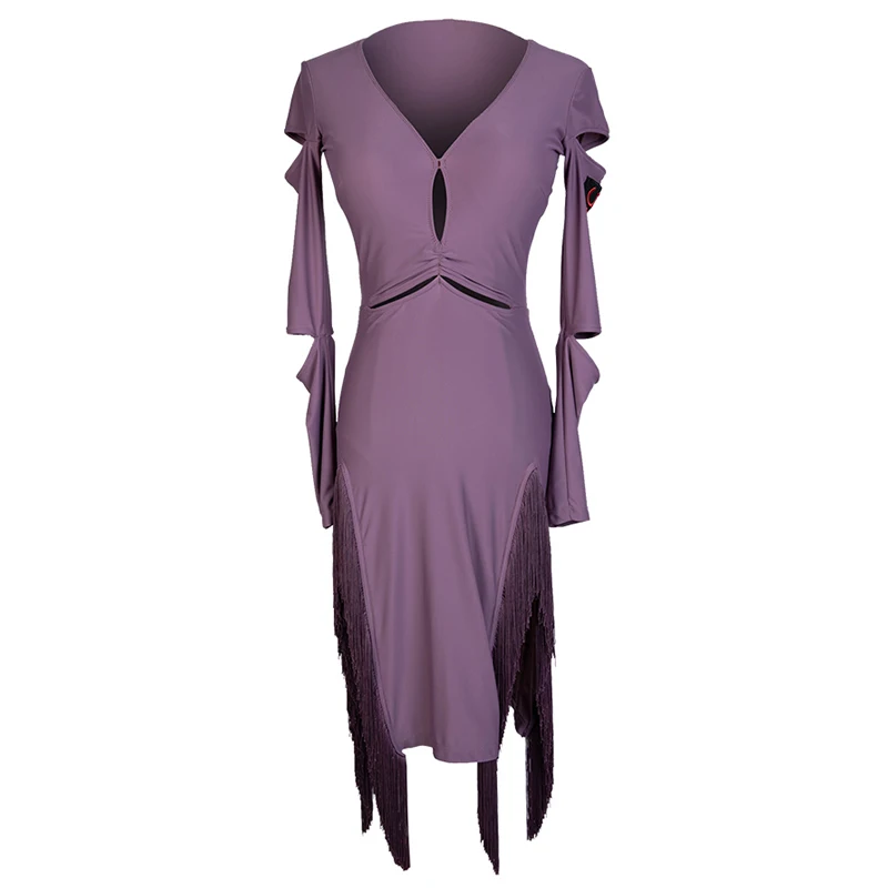 

2019 New Latin Dance Dress Women'S Lady Ballroom Salsa Practice Clothes Sexy Open Tassel Long Sleeved Competition Dresses DL3555