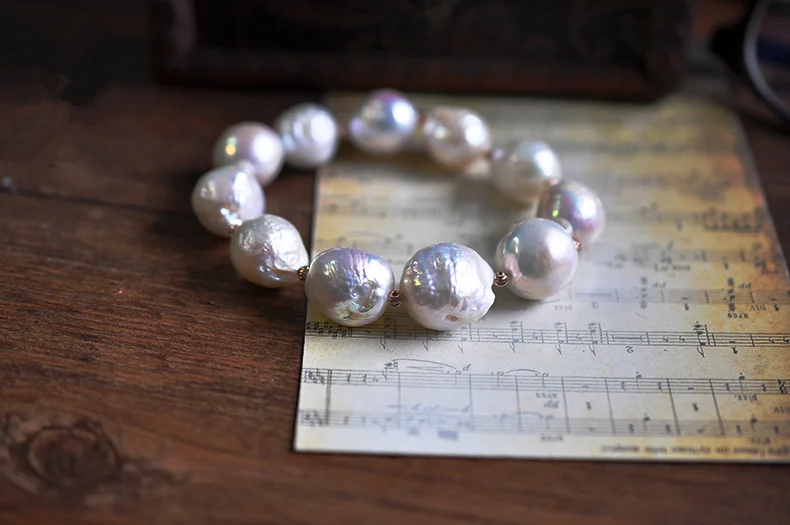 S925 Стерлинговое Серебро естественный белый барокко большой 11-13 мм жемчужный браслет модные эластичные браслеты для женщин