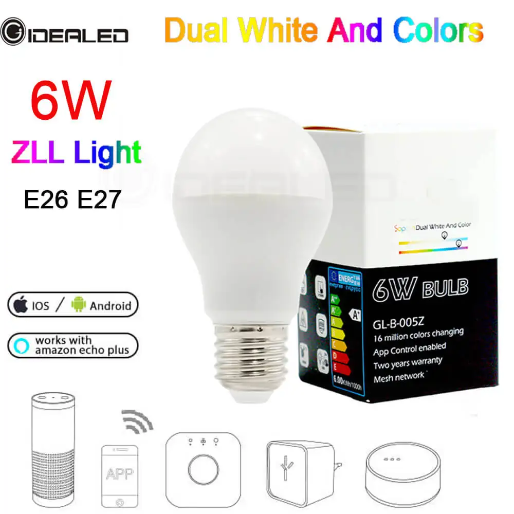 Светодиодная лампа ZIGBEE hub E27 RGB + CCT двойная белая светодиодная E26 AC100 240V 6W
