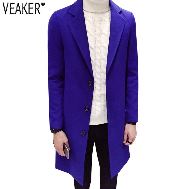 2019 Autumn Winter Men's Wool Blends Long Coat Jacket Male Cashmere Overcoats Outerwear Slim Fit Blue Black Wool Coats M-3XL 2019 Autumn Winter Men's Wool Blends Long Coat Jacket Male Cashmere Overcoats Outerwear Slim Fit Blue Black Wool Coats M-3XL