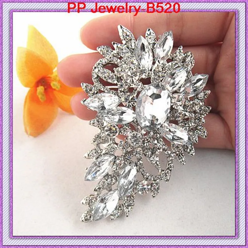3.2 INCH Free Shipping Elegant Diamante CZ Crystal Huge Brooch Bridal