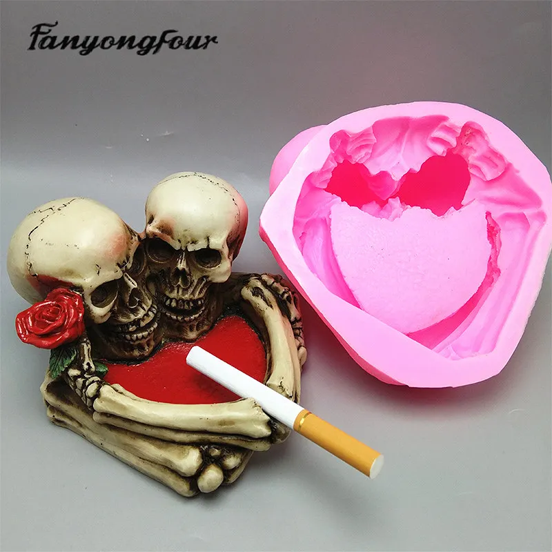 Skull Ashtray 3D Silicone Mold Fondant Cake Resin Gypsum Candle Chocolate Candy