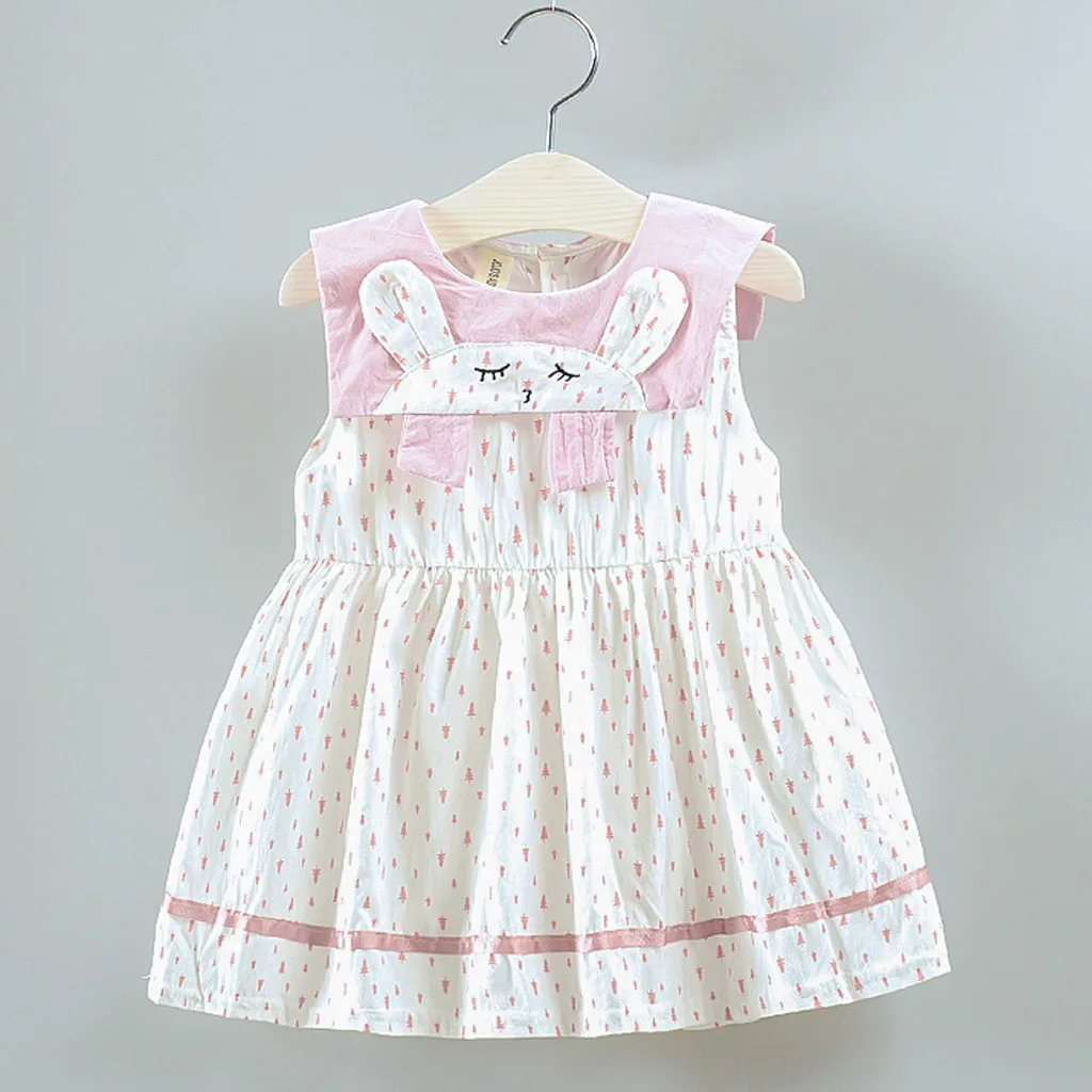 

2019 Summer Explosion Girls Dress Toddler Kid Baby Girl Dot Printed Cartoon Bunny Party Princess Dress Clothing Baby Cute Dress