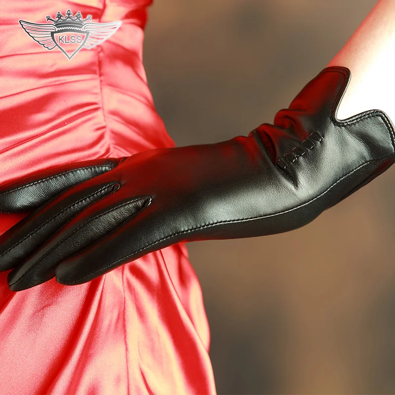 

2015 Black Women Leather Gloves Fashion Short Genuine Leather Gloves Winter Warm Driving Leather Gloves Lady Sheepskin Gloves 90