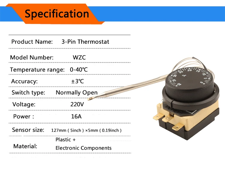1NC 1NO AC 250V/380V 16A 0-40°C Temperaturregelung Schalter Kapillar Thermo B8A4 