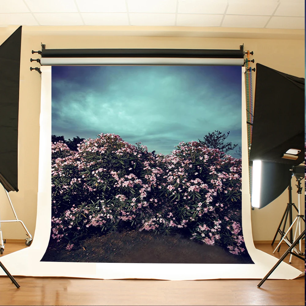 

Wedding Photography Backdrops Cloudy Sky Birthday Photo Backdrops Pink Flower Leaves Wedding Background for Photographic Studio