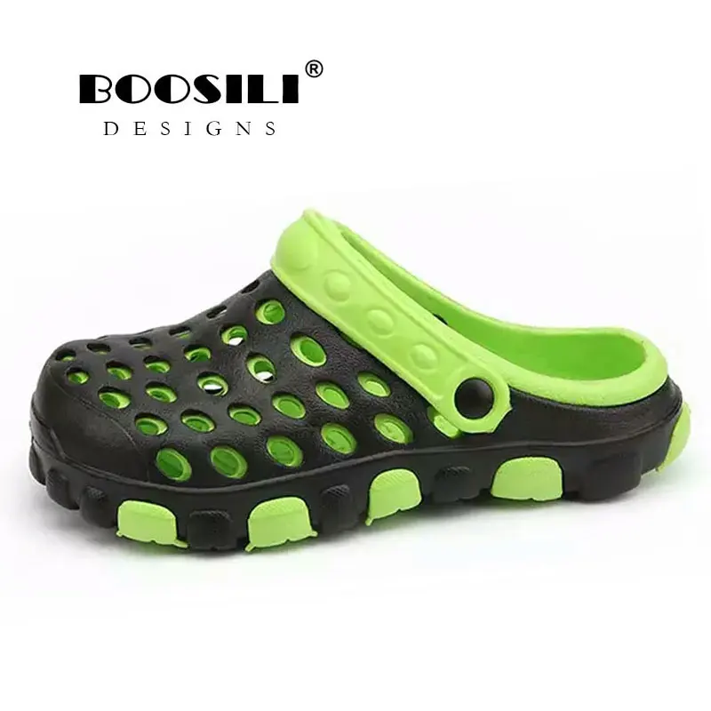

2019 Real Mens Leather Sandal Men's Cave Shoes Double Color Garden High Quality Breathable Clogs Lightweight 4 Colours