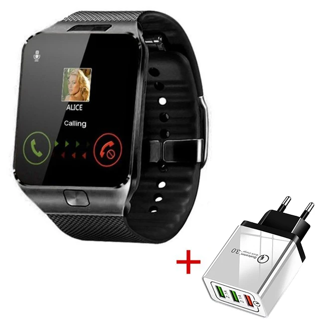 Bluetooth Смарт часы DZ09 Smartwatch поддержка TF SIM Камера для мужчин и женщин спортивные наручные часы для samsung huawei Xiaomi Android телефон - Цвет: Black With Charger