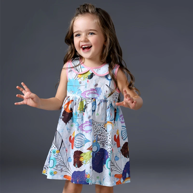 

2017 Summer Cute Peter Pan Collar Baby Girls Dress Korean Style Graffiti Designs Baby Princess Dress Kids Children's Tank Dress