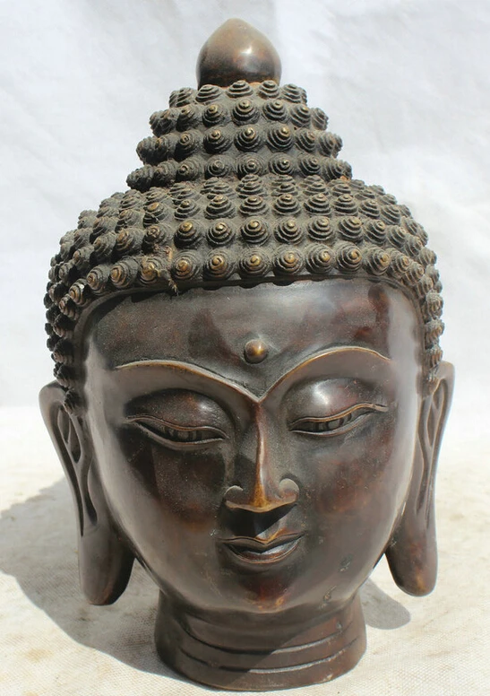 

150610 S1432 10" Tibet Tibetan Buddhism Bronze Shakyamuni Amitabha Buddha head Bust Statue