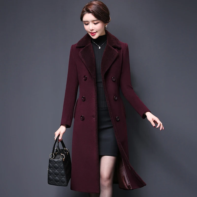 Autumn Women Wool Coat 2018 New Large size 4XL Woolen Jacket Female Long Solid Color Thick Elegant Cashmere Outerwear Coats Warm