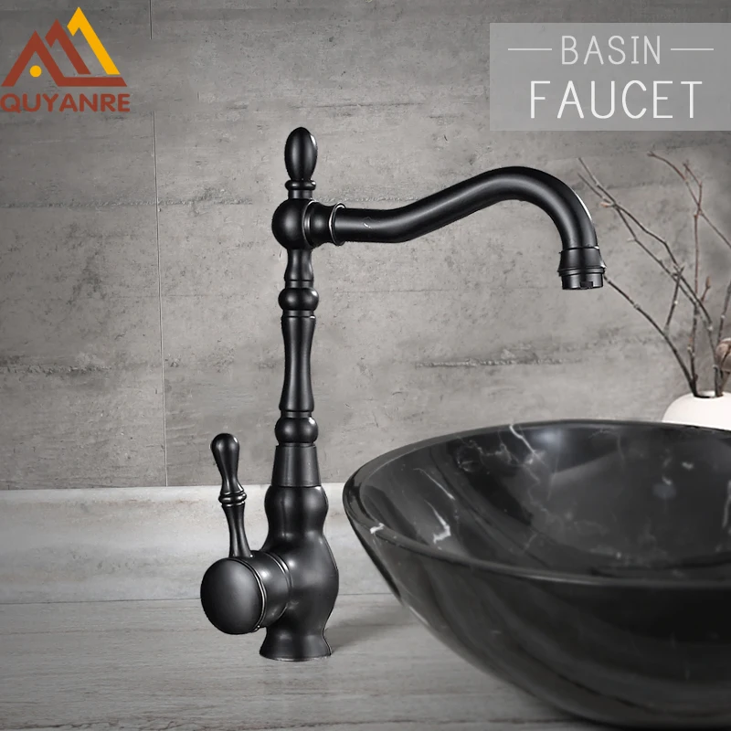 

Quyanre Bronze Black Basin Faucet Single Handle Mixer Tap Hot Cold Water Kitchen Mixer 360 Rotation Bathroom Faucet torneiras