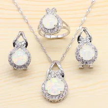 Fire Австралия AAA белый опал 925 Серебряные Ювелирные наборы для женщин Рождественский подарок ожерелье подвеска обруч серьги кольца коробка