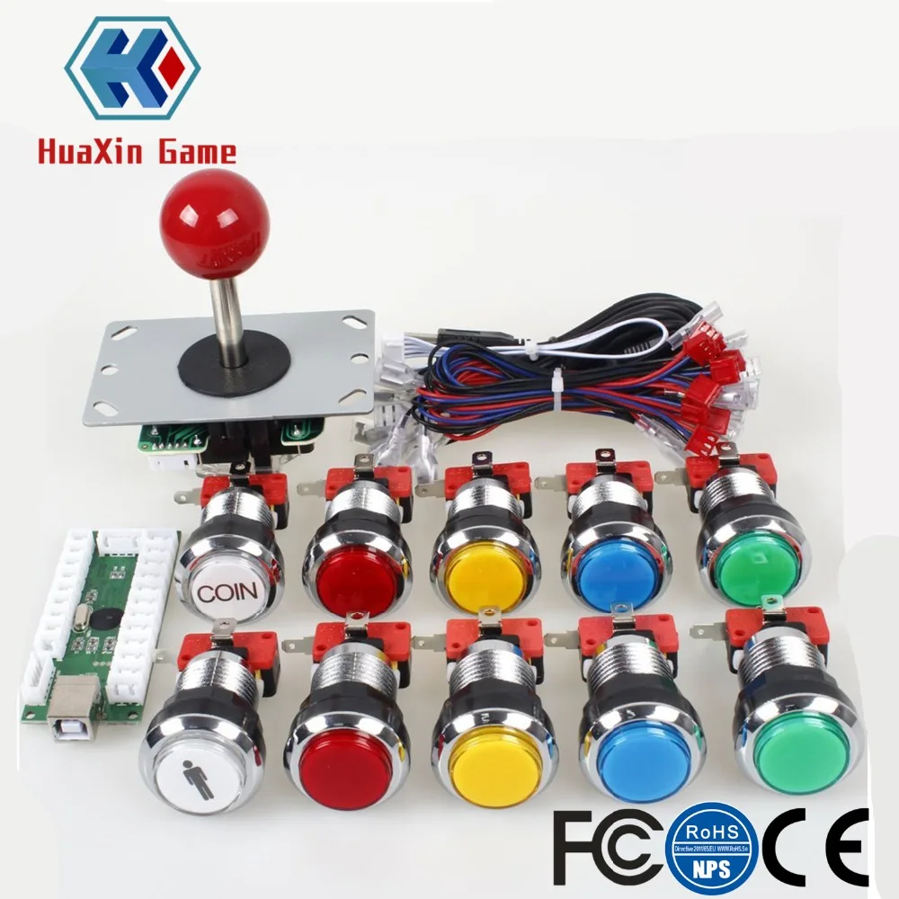 preço Concurso de Arcade DIY Kits Encoder USB Para PC + 8 Maneira Joystick + Chapeamento de Cromo LEVOU Iluminado Botão Para mame Raspberry Pi