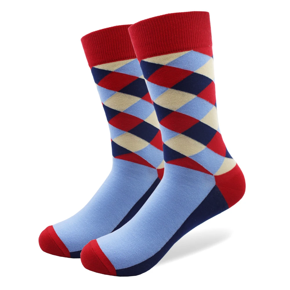 10 pairs/lot Men's Combed Cotton Socks Long Colorful Novelty Crocodile Cherry Square Patterns Wedding Socks Breathable Tube