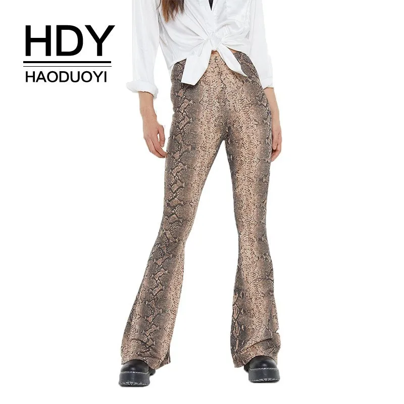 

HDY Haoduoyi 2019 New Arrival Femme Sexy Personality Trumpet Shape Snake Print High Waist Women Wholesale Pants