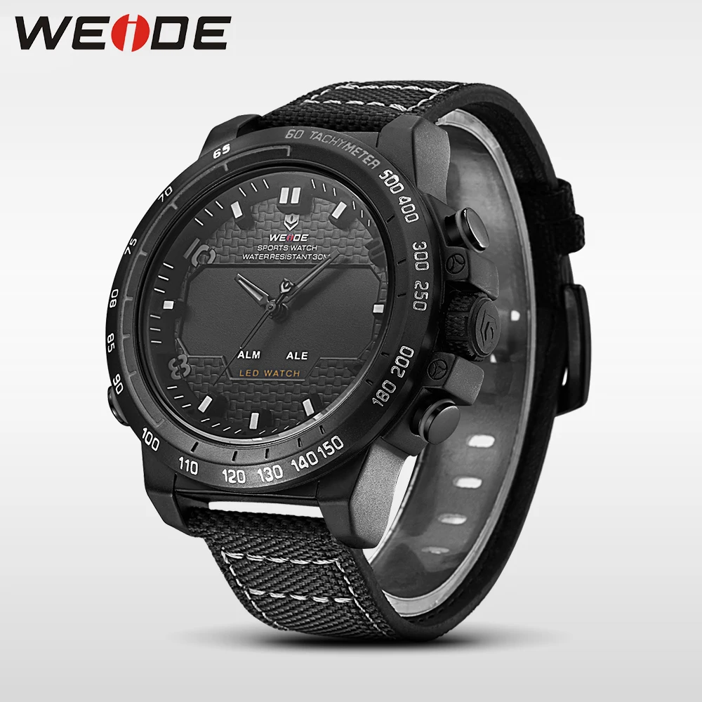 WEIDE часы из настоящего нейлона, мужские часы, брендовые Роскошные спортивные водонепроницаемые часы, цифровые кварцевые автоматические Аналоговые часы с будильником