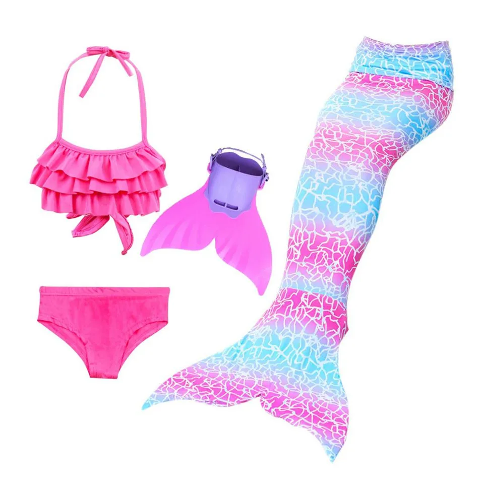 

Mermaid Tail Costume With Monofin For Swimming Girls Swimsuit Bikini Children Halloween Cosplay Tails Dress Little Mermaid