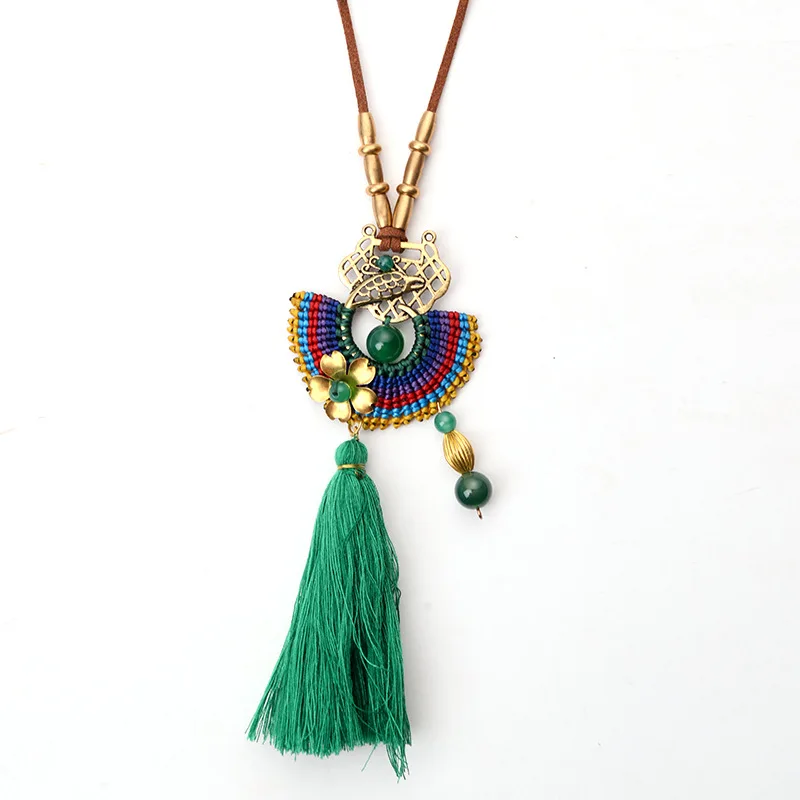 BOEYCJR длинное из натурального камня цепи макраме ручной работы винтажная Этническая бижутерия плетеная веревка кисточкой кулон ожерелья для женщин