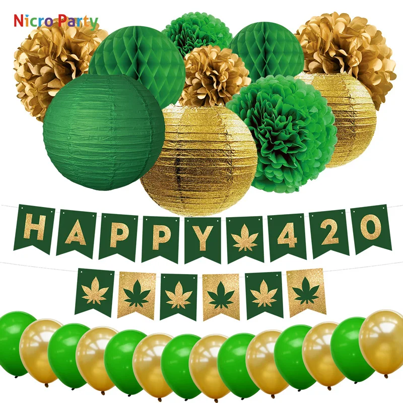 Праздничный набор Nicro 26 шт./компл. Happy 420 для украшения вечеринки золотой зеленый