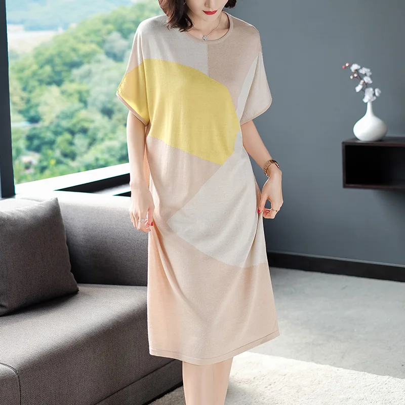 XL Brand Long Dress 2019 Spring Summer Women Dress New Hit Color Round Neck Commuter OL Dress Fashion Loose A-line Dress Female XL Brand Long Dress 2019 Spring Summer Women Dress New Hit Color Round Neck Commuter OL Dress Fashion Loose A-line Dress Female