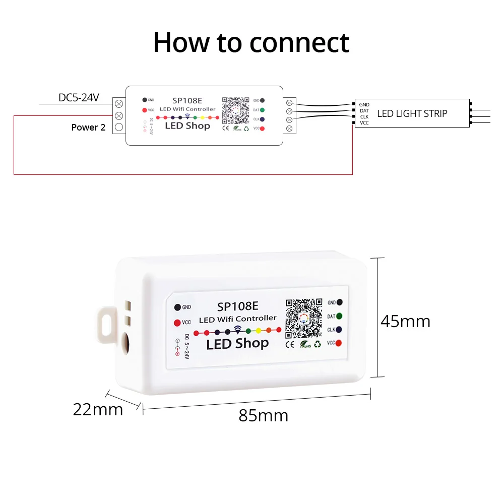 DC5-24V SP108E светодиодный SPI, Wi-Fi, пикселей IC Управление; по смартфону Беспроводной Управление WS2812B WS2813 SK9822 SK6812 RGBW Светодиодные ленты