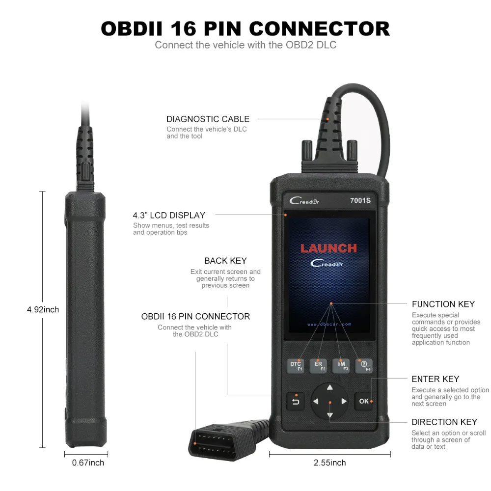 Launch Creader 7001S считыватель кода CR7001S сканер полный OBDII EOBD Функции диагностический инструмент ABS SRS EPB масляный светильник