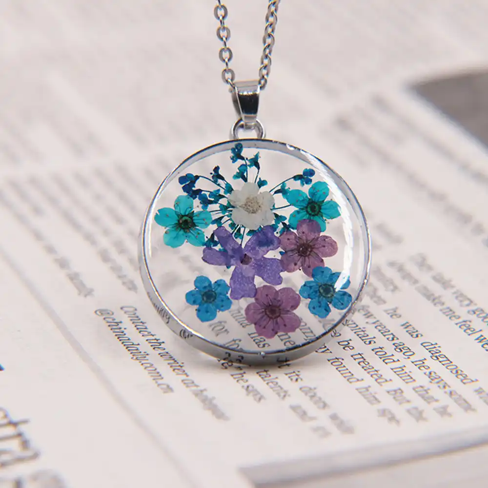 手作りエポキシネックレス自然乾燥させた花のペンダントネックレスアクセサリー Pendant Necklaces Aliexpress