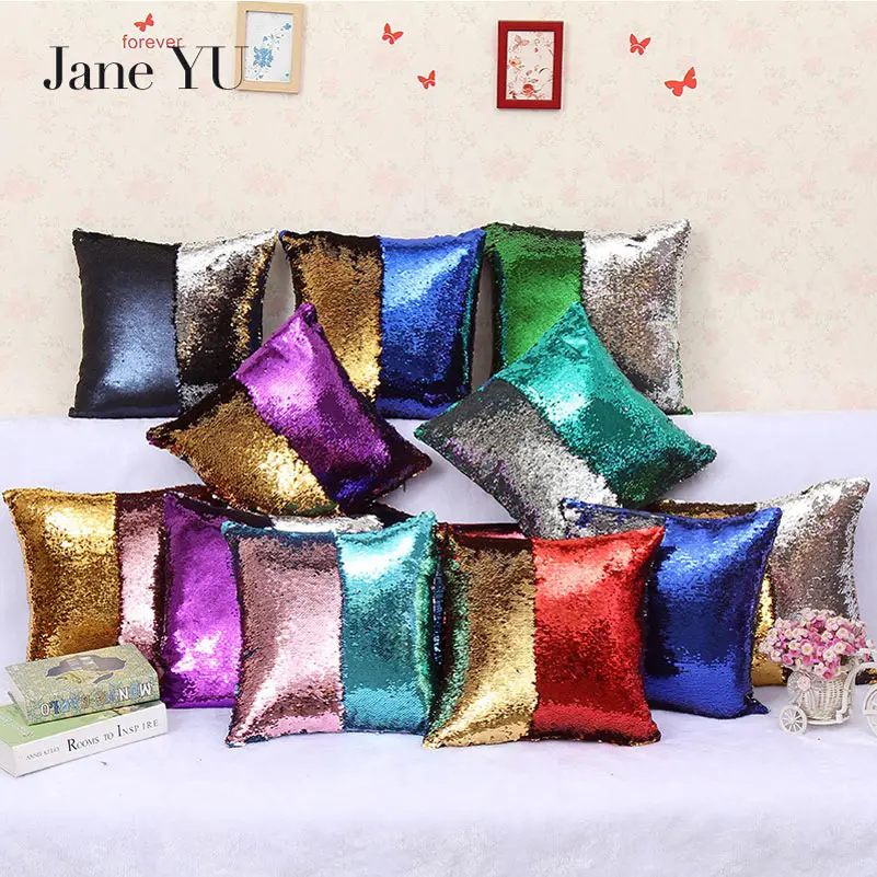 

JaneYU Mermaid Double Color Sequins Pillow Cover Explosion, Two Color Sequins Pillowcase