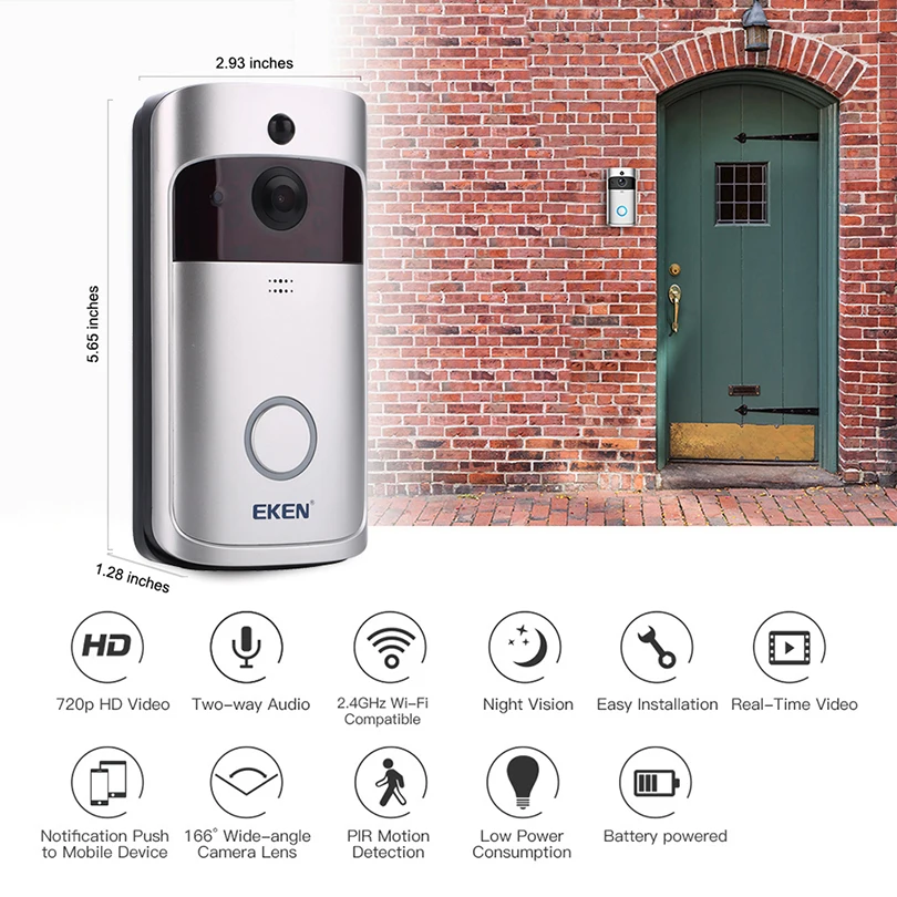 EKEN V5 Smart WiFi Video Doorbell Camera Visual Intercom with Chime Night vision IP Door Bell Wireless Home Security Camera