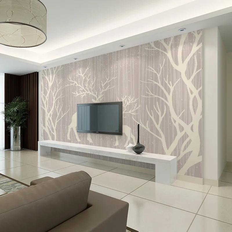 Индивидуальные 5D Простые современные белые ветви деревьев фрески на сером ТВ фоне обои скандинавские Papel де Parede обои