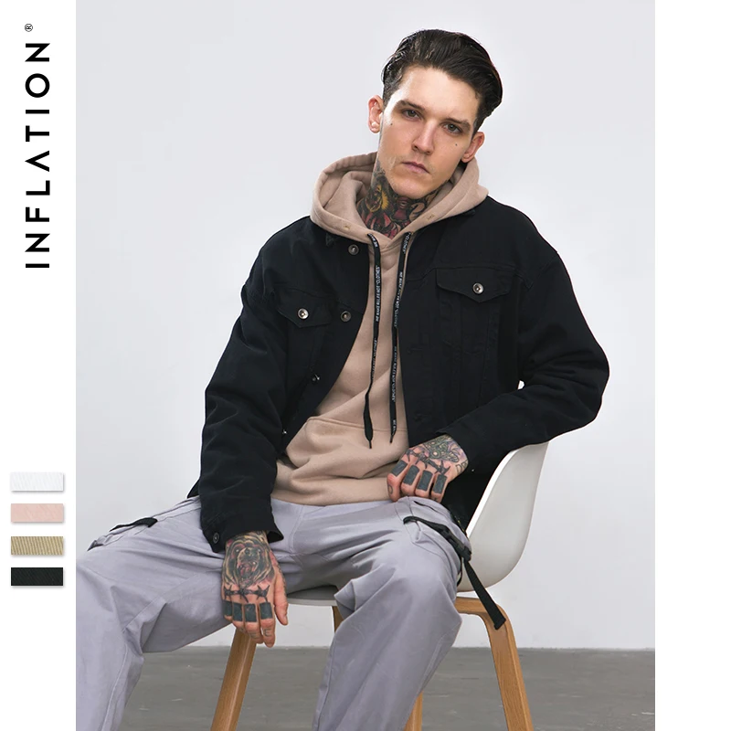 INFLATION 2018 A/F Collection Men Washed Denim Jacket Man Slim Fit Streetwear HipHop Vintage Jacket Brand Clothing 8755W
