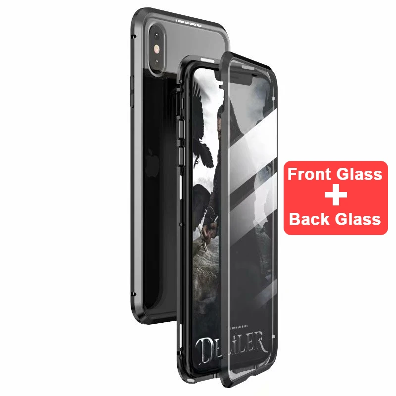 OMG Double sided glass Magnetic case for iphone XS Max X 7 8 Plus Luxury metal 360 degree Full protection coverfor iphone 7 8 Xr - Цвет: all black