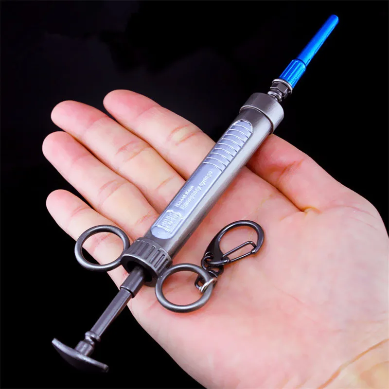  New Arrive PUBG Playerunknown's Battlegrounds Logo Adrenaline syringe Keychain Pendant Cosplay Acce