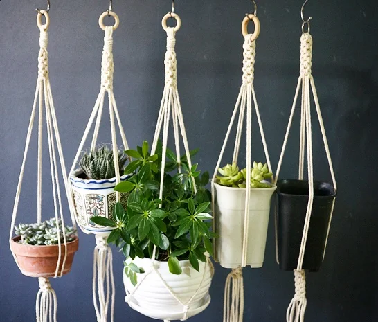 

New arrival 100% handmade linen Pot Trays for flower pot 100% handmade linen rope plant hanger