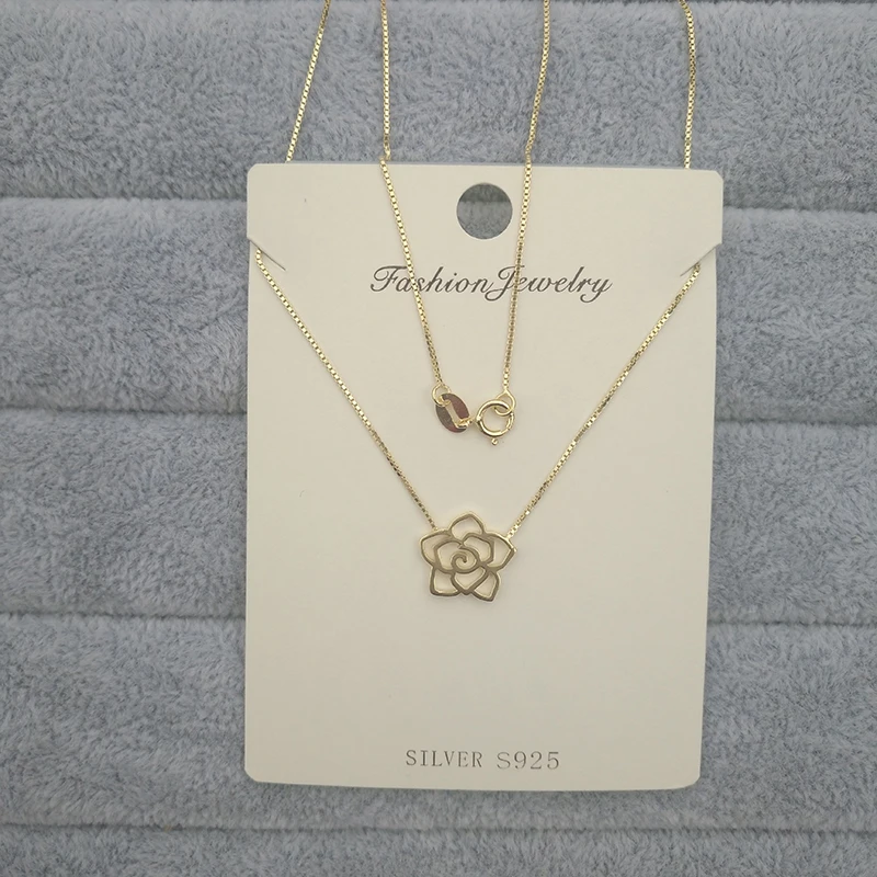 Sinya 925 sterling Silver or gold Rose flower charm pendant necklace for girl lover women Valentine's Day gift Chain length 42cm (1)