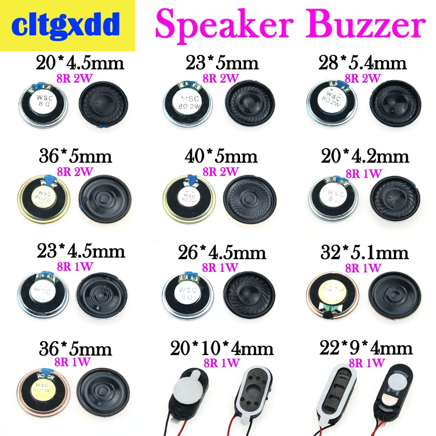 

cltgxdd Speaker Horn 1W 2W 8R Diameter 20/23/28/32/36/40mm Mini Loudspeaker Buzzer For Cell phone/Radio/Game console Etc