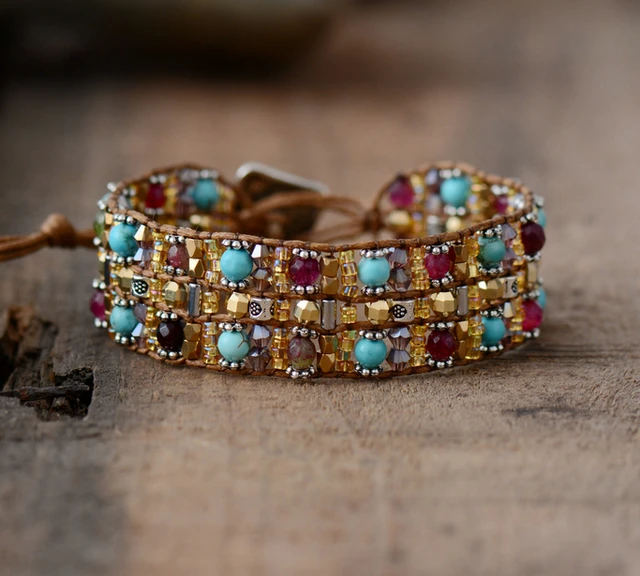 Boho Bracelets High End Natural Stones Wax Cord Wrap Bracelet Semi Boho Bracelets High End Natural Stones Wax Cord Wrap Bracelet Semi Precious Stone Beaded Cuff